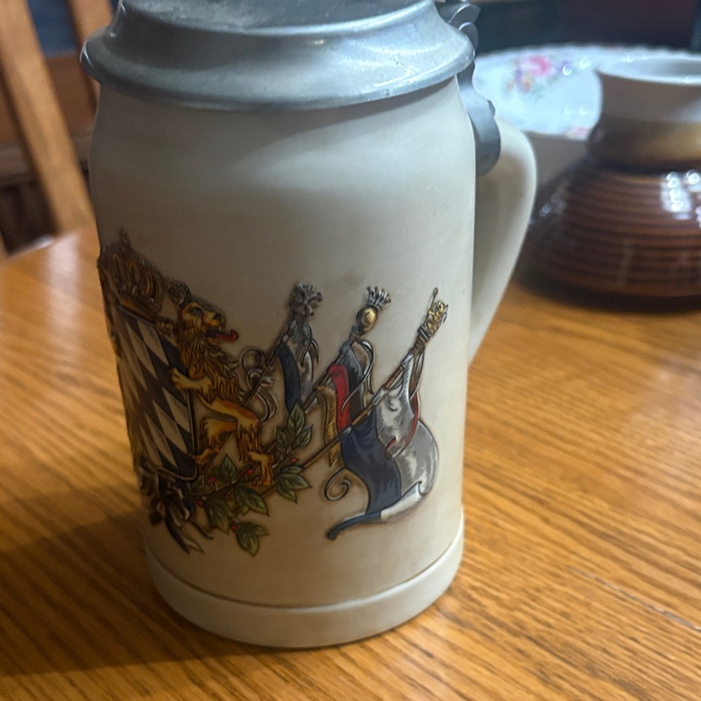 Ceramic Beer Stein with Heraldic Design